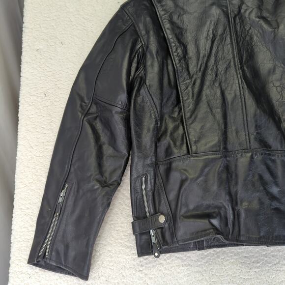 Vintage Unik Black Leather Biker Racing Jacket Cafe Men's 44‎ Quilted Thinsulate - Picture 10 of 13